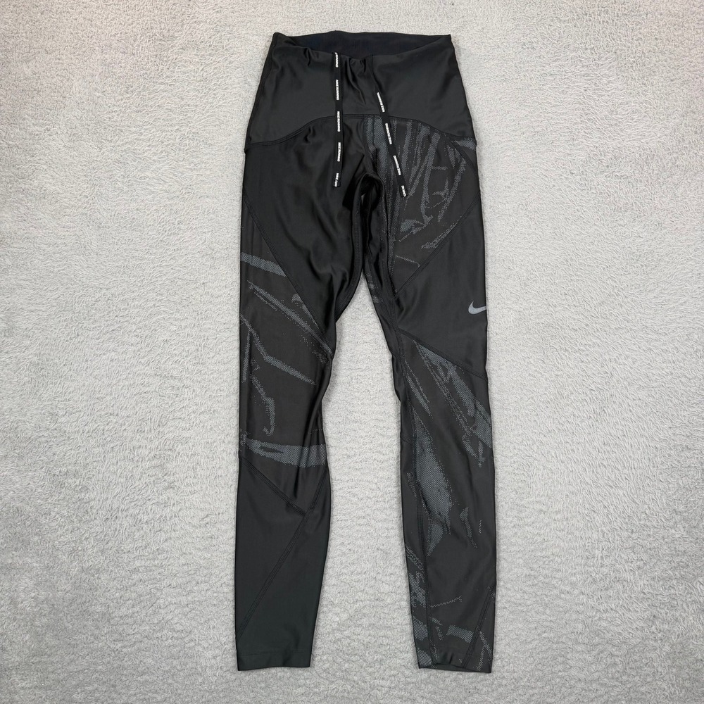 Nike Running Womens XS Black Grey Abstract Graphic High Rise Leggings